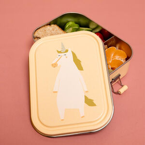 Lunchbox compartimentée en inox Mrs. Unicorn beige 