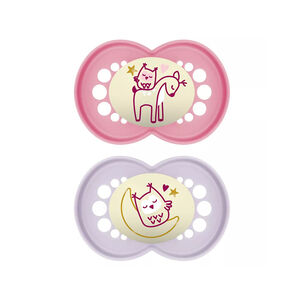 Lot de 2 sucettes silicone Original Nuit 6M+ animaux (modèle aléatoire) 