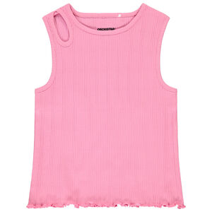 Débardeur uni en maille côte avec col fantaisie pour fille  