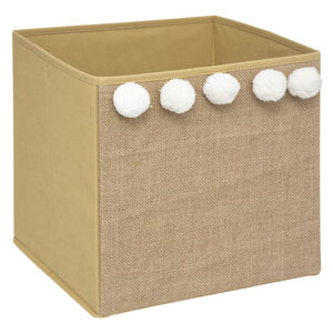 Cube de rangement en jute avec pompons 