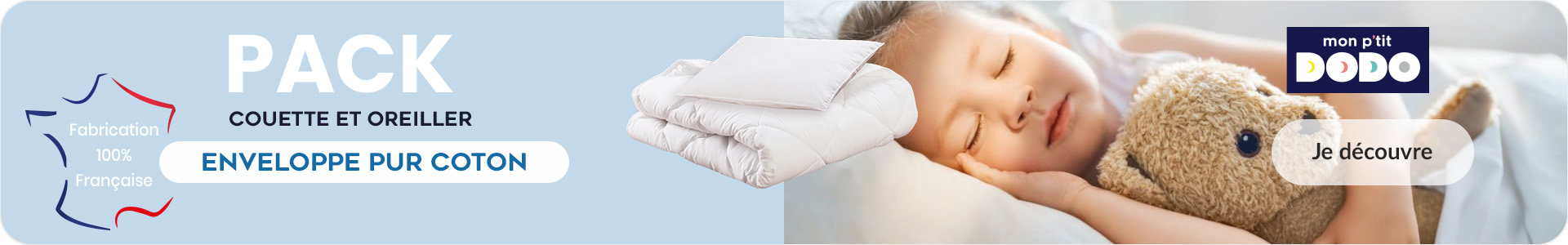 Dodo - Pack couette et oreiller, enveloppe pur coton